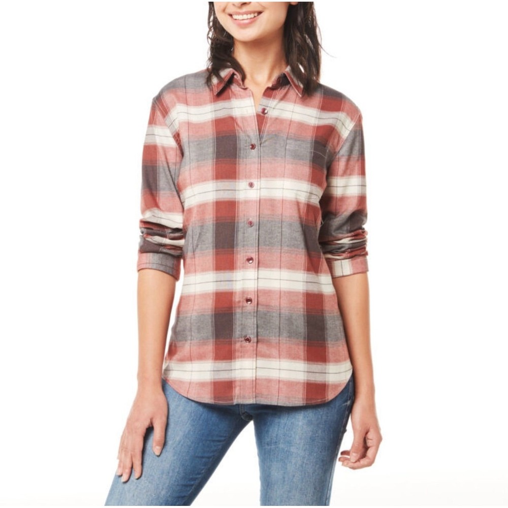 Weatherproof Vintage Ladies Comfort Stretch Flannel Shirt Brown Size XL